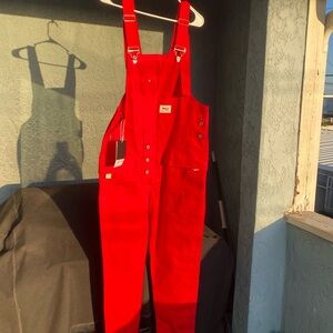 Red Men's Pockets Overalls Casual Jumpsuit Hip Hop Bib Retro Pants Size L